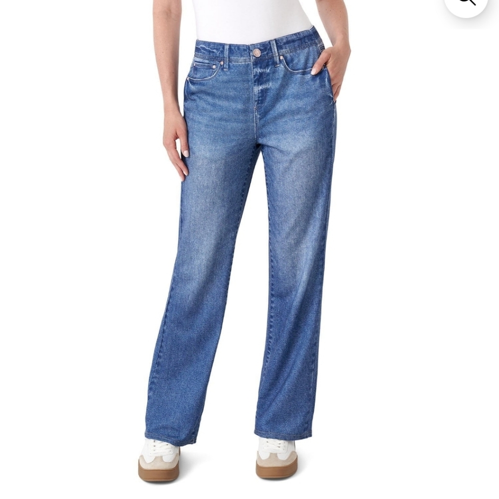 NWT Seven7 Women's Illusion Denim Look Sweatpants Jeans Medium Wash L LARGE